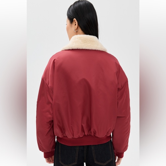 Lioness Burgundy Bomber Jacket with Cream Collar - Picture 2 of 6